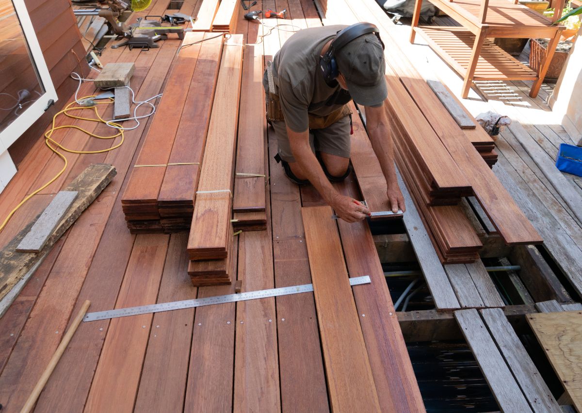 carpenter replacing a timber deck